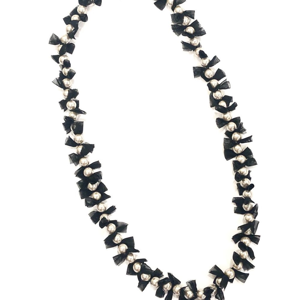 NWT Neiman Marcus Lee Angel Black Mesh Glass Pearl Strand Necklace NWT 398